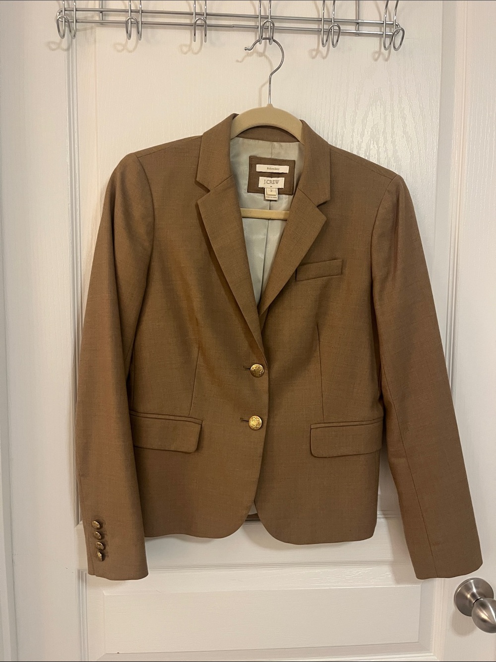J. Crew Women’s Tan Wool-Blend Single-Breasted Blazer with Gold Buttons Size 2